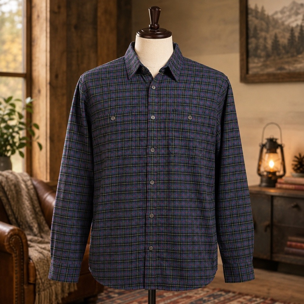Carbon 2 Cobalt Mens XL Navy Plaid Flannel Button Down Shirt Long Sleeve Cotton